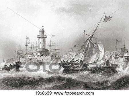Stock Photo - Ramsgate, Kent, England In The 19Th Century. From Cyclopaedia Of Useful Arts And Manufactures By Charles Tomlinson.. Fotosearch