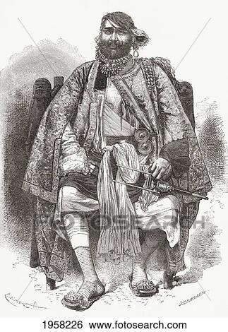 Stock Photograph - Rana Bhagwant Singh, 1823 To 1873. Jat Ruler Of Dholpur State From 1836 To 1873 In Rajasthan, India. From El Mundo En La Mano, Published 1878.. Fotosearch