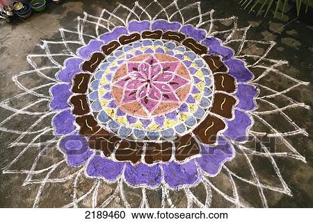 Stock Image - Rangoli, Chalk Designs, Tiruvannamalai, Tamil Nadu, India. Fotosearch