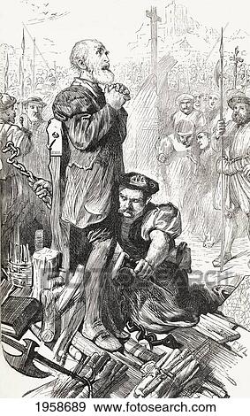 Stock Photo - Rawlins White, 16Th Century Welsh Fisherman, Burned At The Stake During The Marian Persecutions. From The Book Of Martyrs By John Foxe, Published C. 1865.. Fotosearch