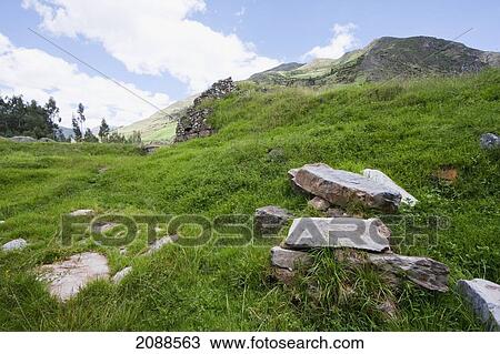 Stock Image - Rear Of Northern Platform, Chavin De Huantar, Ancash, Peru. Fotosearch