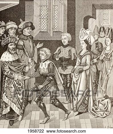 Stock Image - Reception Of Gautier-Sans-Avoir By The King Of Hungary, Who Permits Him To Pass Through His Territory With The Crusaders During The First Crusade. From Military And Religious Life In The Middle Ages By Paul Lacroix Published London Circa 1880.. Fotosearch