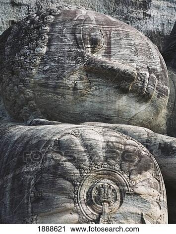 Stock Image - Reclining Buddha At Gal Vihara, Close Up. Fotosearch