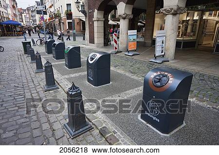Stock Photo - Recycling Bins, Dusseldorf, North Rhine-Westphalia, Germany. Fotosearch