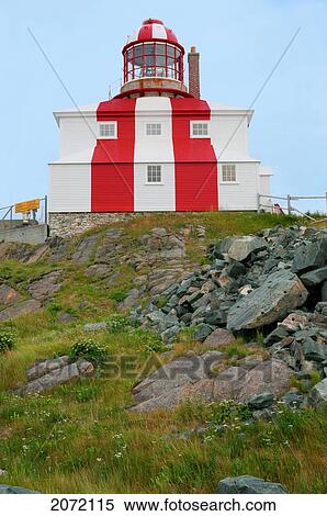 Stock Photography - Red And White Lighthouse, Cape Bona Vista, Newfoundland. Fotosearch
