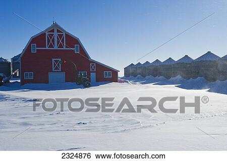 Red barn and grain bins in winter; Torquay, Saskatchewan, Canada View Large Photo Image Stock Photograph - Red barn and grain bins in winter; Torquay, Saskatchewan, Canada. Fotosearch
