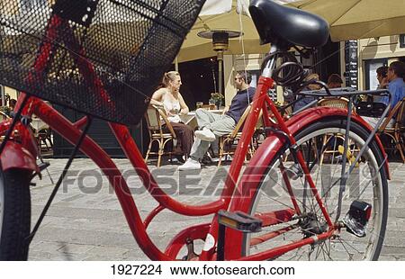 Picture - Red Bicycle Outside CafÃƒÆ’Ã‚Â©. Fotosearch