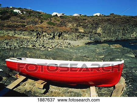 Stock Photo - Red Boat On Beach. Fotosearch