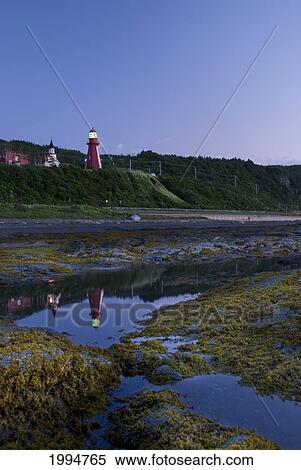 Red Lighthouse Reflecting In A Beach Pool; La Martre Quebec Canada View Large Photo Image Stock Photography - Red Lighthouse Reflecting In A Beach Pool; La Martre Quebec Canada. Fotosearch
