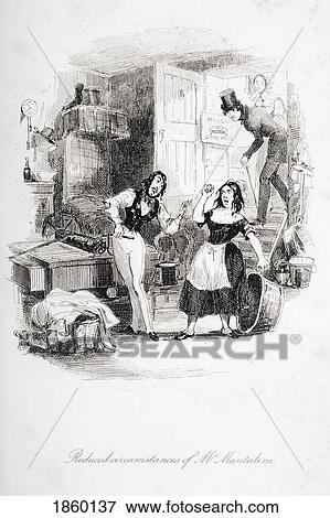 Stock Photo - Reduced Circumstances Of Mr. Mantalini. Illustration From The Charles Dickens Novel Nicholas Nickleby By H. K. Browne Known As Phiz. Fotosearch