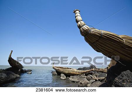 Picture - Reed boats on one of the islands on Lake Tana close to Bahir Dar; Amhara, Ethiopia. Fotosearch
