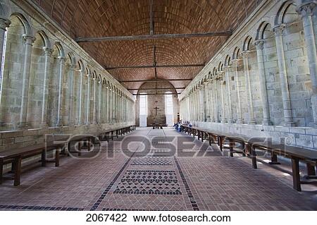 Stock Image - Refectory Of The Abbey Of Mont-Saint-Michel, France. Fotosearch