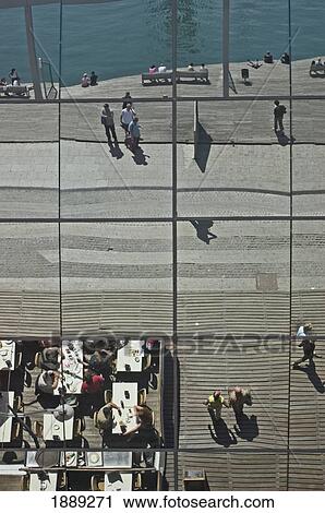 Stock Image - Reflected View Of The Rambla De Mar. Fotosearch