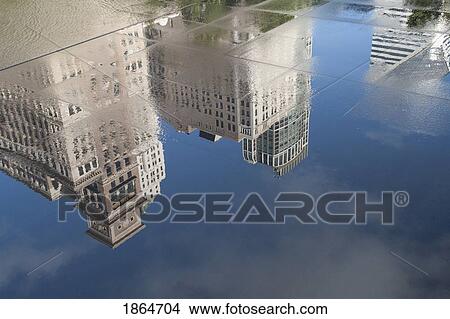 Picture - Reflection In Water Of Chicago, Illinois, Usa. Fotosearch