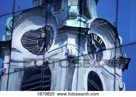 Reflection Of Clock Tower In Office Windows View Large Photo Image Stock Image - Reflection Of Clock Tower In Office Windows. Fotosearch