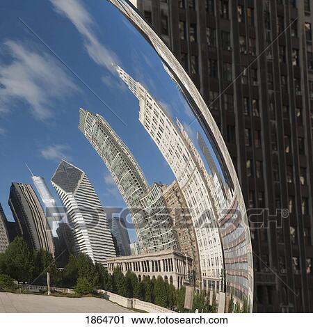 Stock Image - Reflection Of Skysline, Chicago, Illinois, Usa. Fotosearch