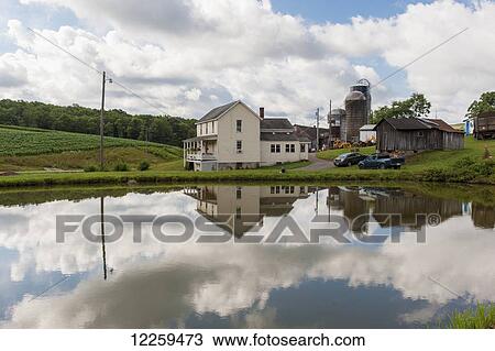 Stock Image - Reflections in pond of farm in Garrett County; Maryland, United States of America. Fotosearch