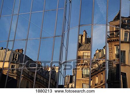 Reflections Of Apartment Buildings In Modern Glass Skyscraper, Paris View Large Photo Image Stock Image - Reflections Of Apartment Buildings In Modern Glass Skyscraper, Paris. Fotosearch