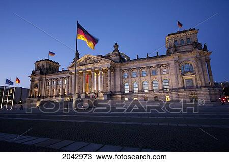 Stock Image - Reichstag Building At Night, Berlin, Germany. Fotosearch