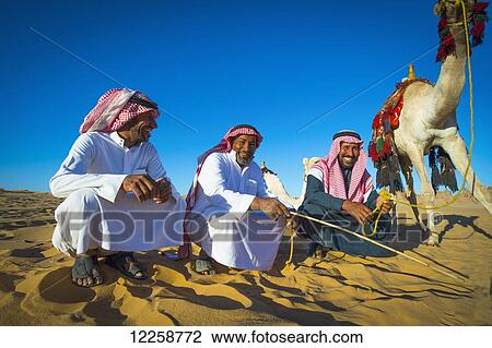 Stock Image - Relaxing with camels; Madain Saleh, Saudi Arabia. Fotosearch