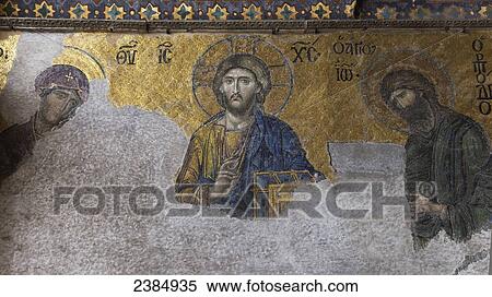Stock Photography - Religious figures painted on a worn wall; Istanbul, Turkey. Fotosearch