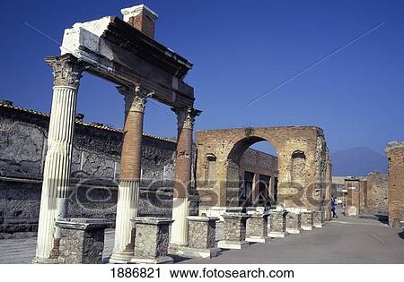Stock Image - Remains Of Colonnade At The Forum Pompeii. Fotosearch