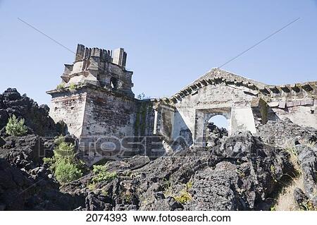 Stock Image - Remains Of The San Juan Parangaricutiro Church Destroyed By The Paricut. Fotosearch