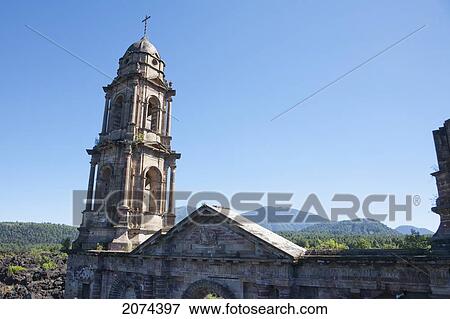 Stock Photo - Remains Of The San Juan Parangaricutiro Church Destroyed By The Paricut. Fotosearch