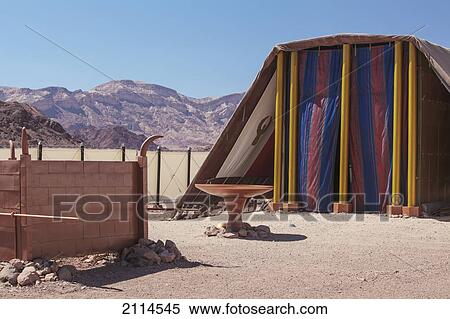 Stock Photography - Replica Of The Tent Of Meeting And Brazen Altar And Laver; Timna Park Arabah Israel. Fotosearch