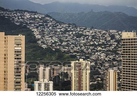 Residential area perched above Waikiki; Waikiki, Oahu, Hawaii, United States of America View Large Photo Image Stock Photography - Residential area perched above Waikiki; Waikiki, Oahu, Hawaii, United States of America. Fotosearch