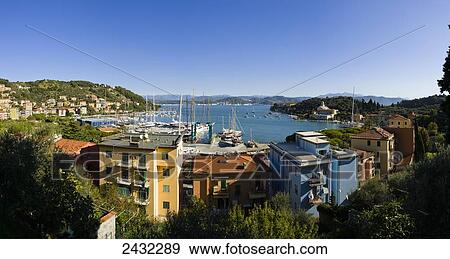 Stock Photo - Residential buildings along the Italian Riviera; Le Grazie, Liguria, Italy. Fotosearch