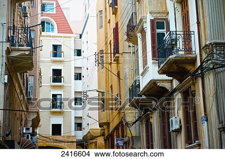 Picture - Residential buildings with small balconies; Beirut, Lebanon. Fotosearch