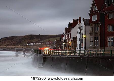 Stock Image - Residential Housing Along The Ocean; Sandsend, Yorkshire, England. Fotosearch