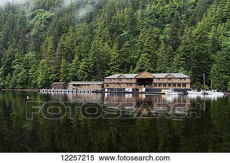 Stock Photography - Resort on shore of Hippa Island; Queen Charlotte Islands, British Columbia, Canada. Fotosearch
