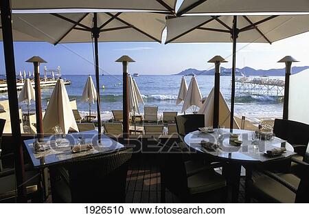 Stock Image - Restaurant At Z-Plage; Cannes, France. Fotosearch