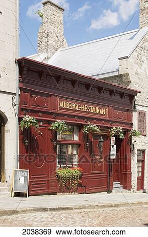 Stock Photo - Restaurant In A Street Of Old Montreal; Montreal Quebec Canada. Fotosearch