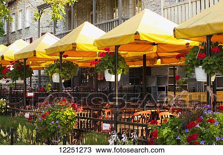 Stock Image - Restaurant on Rue du Marche-Champain; Quebec City, Quebec, Canada. Fotosearch