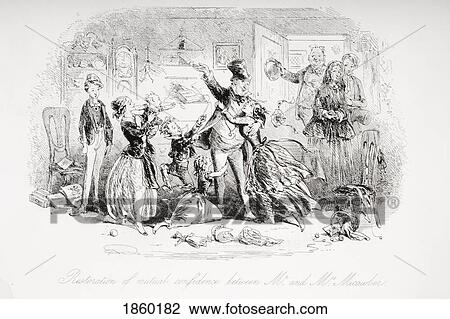 Stock Image - Restoration Of Mutual Confidence Between Mr. And Mrs. Micawber. Illustration From The Charles Dickens Novel David Copperfield By H. K. Browne Known As Phiz. Fotosearch