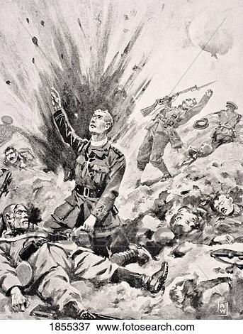 Stock Photo - Reverend John Gwynn Chaplain To Irish Guards Giving Last Sacrament To Dying German Soldier Just Before He Himself Was Killed On Hill 70 At Battle Of Loos France October 1915 From The War Illustrated Album Deluxe Published London 1916. Fotosearch