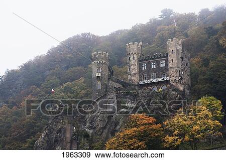 Rheinstein Castle, Above Trechtingshausen, As Seen From The Rhine River, Rhineland-Palatinate, Germany View Large Photo Image Stock Photo - Rheinstein Castle, Above Trechtingshausen, As Seen From The Rhine River, Rhineland-Palatinate, Germany. Fotosearch