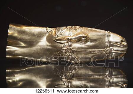 Stock Image - Rhyton drinking vessel in shape of horse head, Sasanian period, Reza Abbasi Museum; Tehran, Iran. Fotosearch