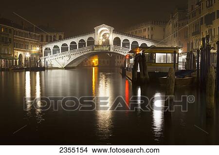 Picture - Rialto Bridge at night; Venice, Italy. Fotosearch