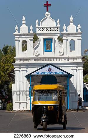 Stock Photo - Rickshaw in front of St Anthony Chapel; Goa, India. Fotosearch