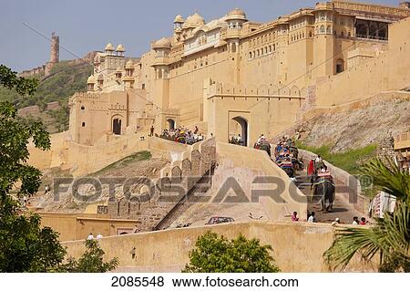 Riding Elephants At Amer Fort; Jaipur Rajasthan India View Large Photo Image Stock Photo - Riding Elephants At Amer Fort; Jaipur Rajasthan India. Fotosearch