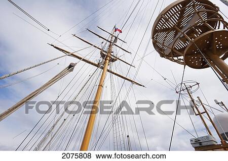Rig Of The Four-Mast Barquentine, Chilean Navy Training Ship Esmeralda In Hanga Roa Harbour, Rapa Nui (Easter Island), Chile View Large Photo Image Stock Photo - Rig Of The Four-Mast Barquentine, Chilean Navy Training Ship Esmeralda In Hanga Roa Harbour, Rapa Nui (Easter Island), Chile. Fotosearch