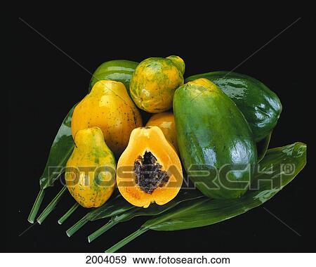Ripe And Green Papayas Laid On Ti Leaves, One Sliced Open, Seeds Showing View Large Photo Image Stock Photo - Ripe And Green Papayas Laid On Ti Leaves, One Sliced Open, Seeds Showing. Fotosearch