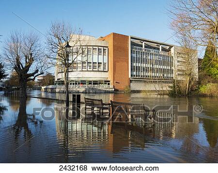Stock Photo - River Wey flooded; Guildford, Surrey, England. Fotosearch