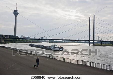 Stock Image - Riverboat On The Rhine River, Dusseldorf, North Rhine-Westphalia, Germany. Fotosearch