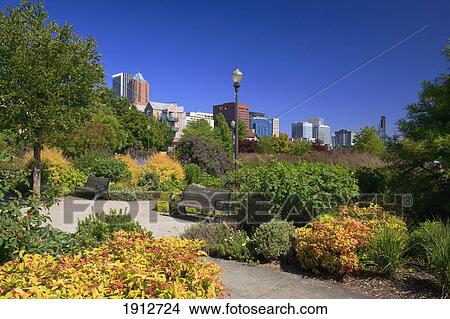 Picture - Riverplace Garden Along The Portland Waterfront; Portland, Oregon, United States Of America. Fotosearch