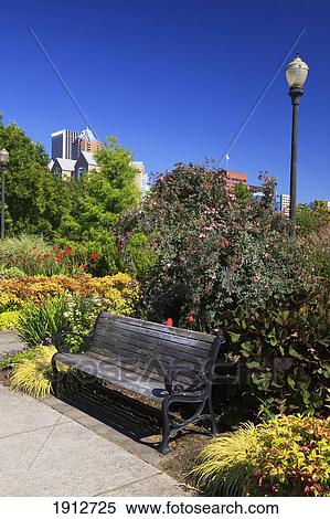 Stock Photography - Riverplace Garden Along The Portland Waterfront; Portland, Oregon, United States Of America. Fotosearch